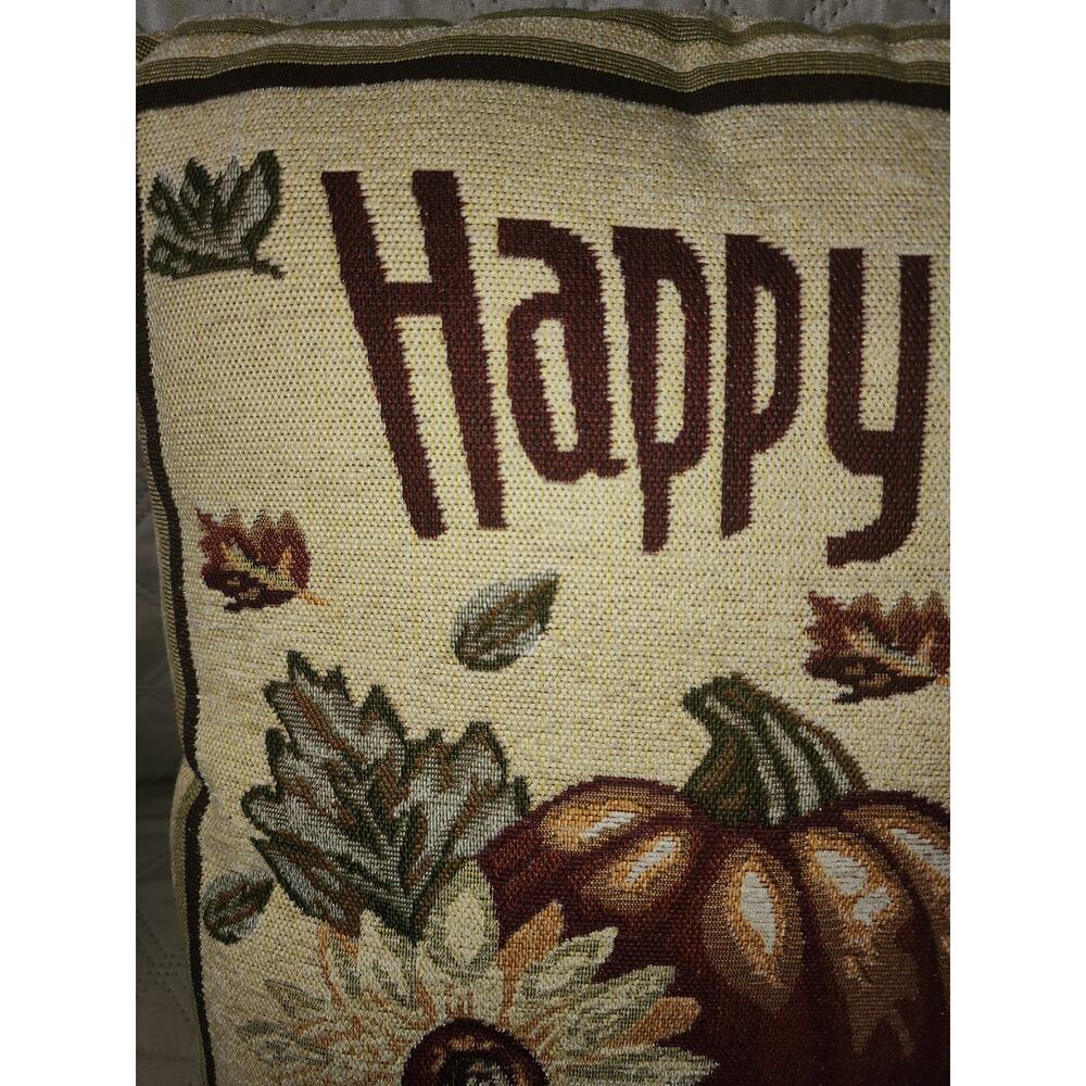 Happy Fall Pillow Pumpkin's Leaves and Sunflower Tapestry Holiday Autumn 20x12 - Picture 7 of 9
